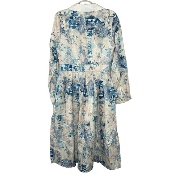 Kaimilan A-Line Midi Shirt Collar Long Sleeve Printed Dress Size 4- NWT - Picture 4 of 11